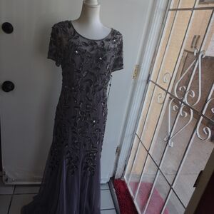 Adrianna Papell Charcoal Beaded Maxi Dress Size 12